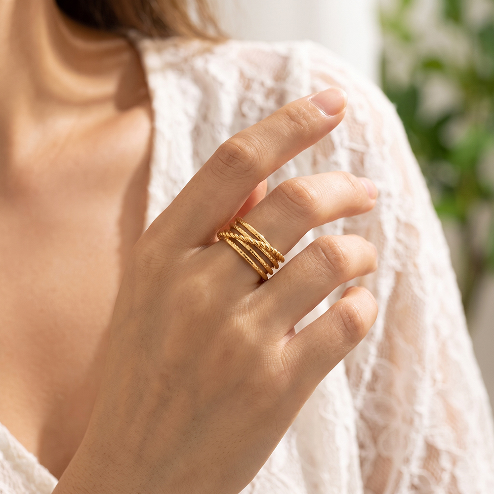 Stainless steel ring – Adjustable, three-row, delicate ring