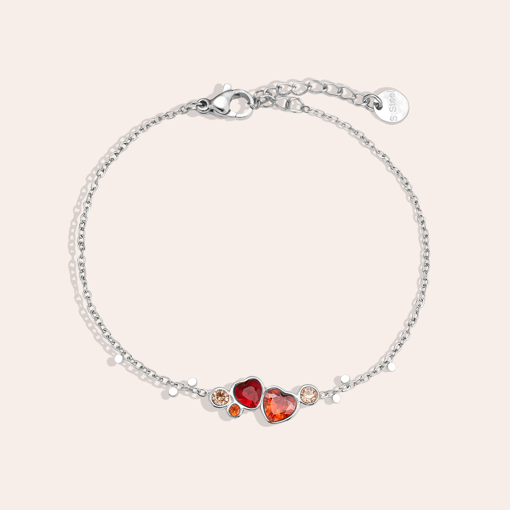 Stainless steel bracelet 17cm Diamond Red Heart