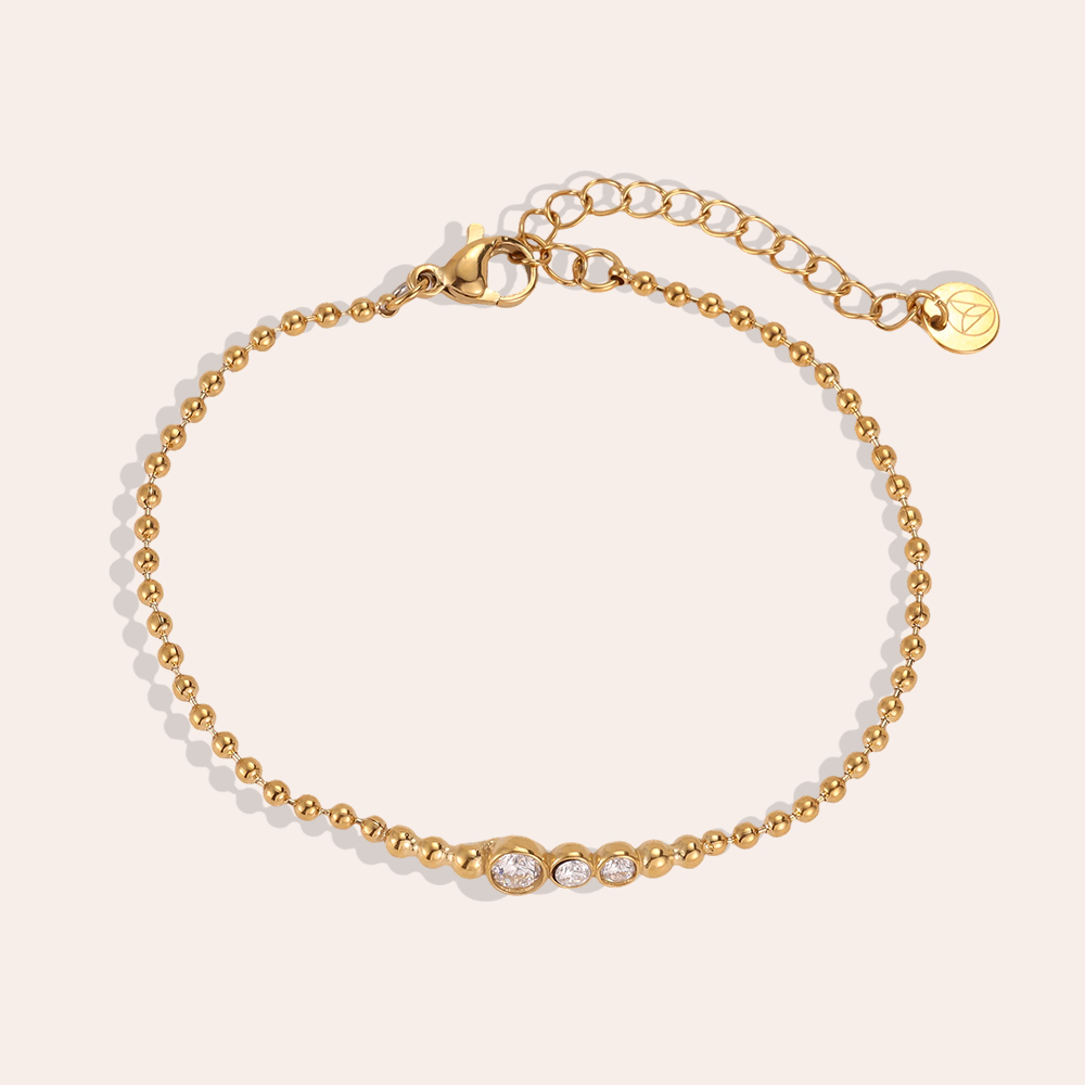 Stainless steel bracelet, 17 cm, dot chain with cubic zirconia  