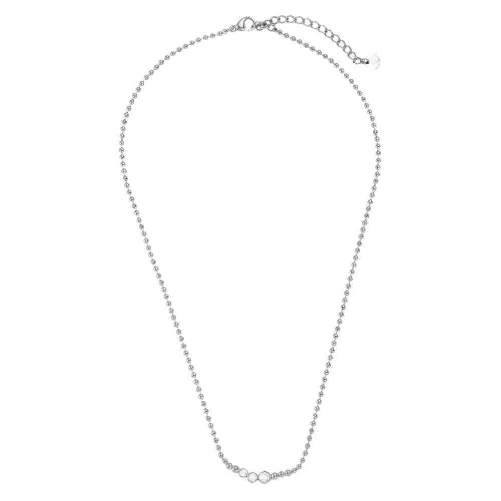 Stainless steel necklace, 40 cm, dot chain with cubic zirconia