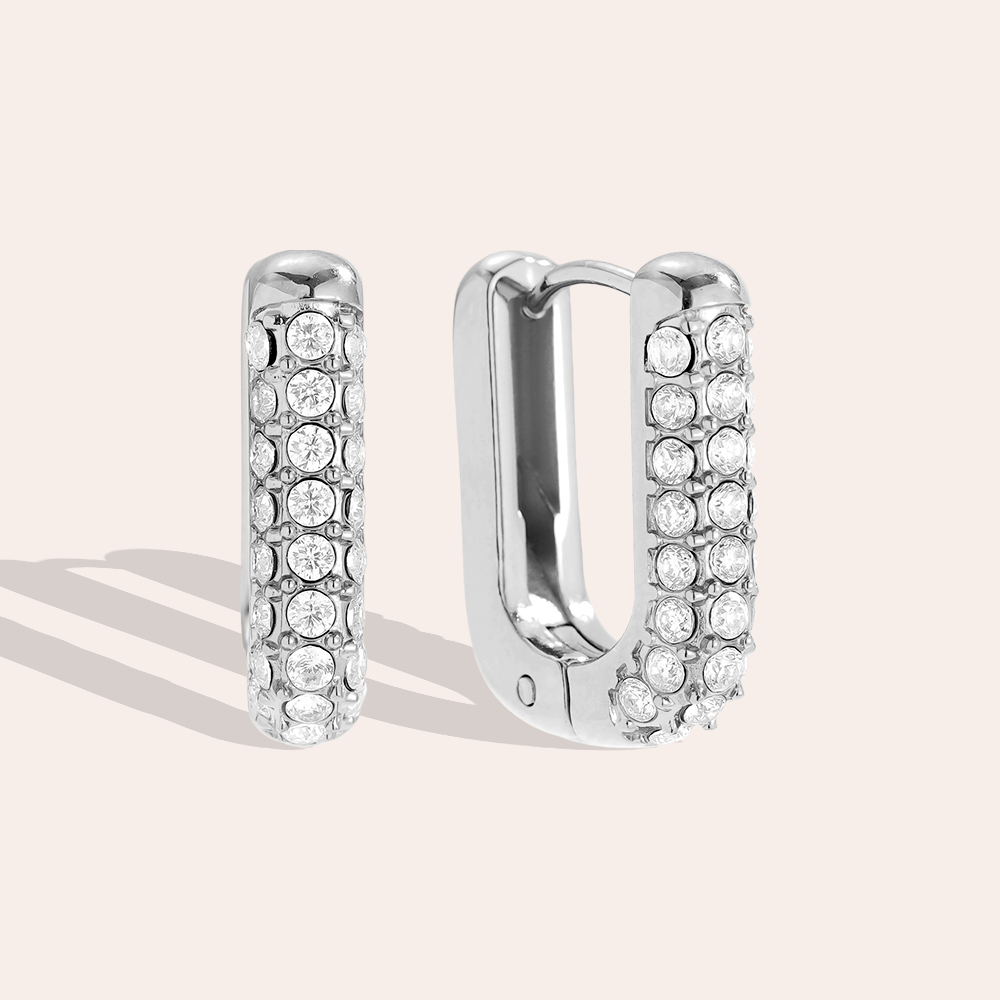 Stainless steel earrings 13*17mm Diamond Oval Hoop