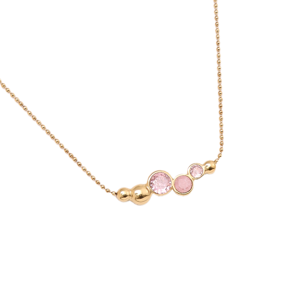 Stainless steel necklace 40cm Pink Round Diamond