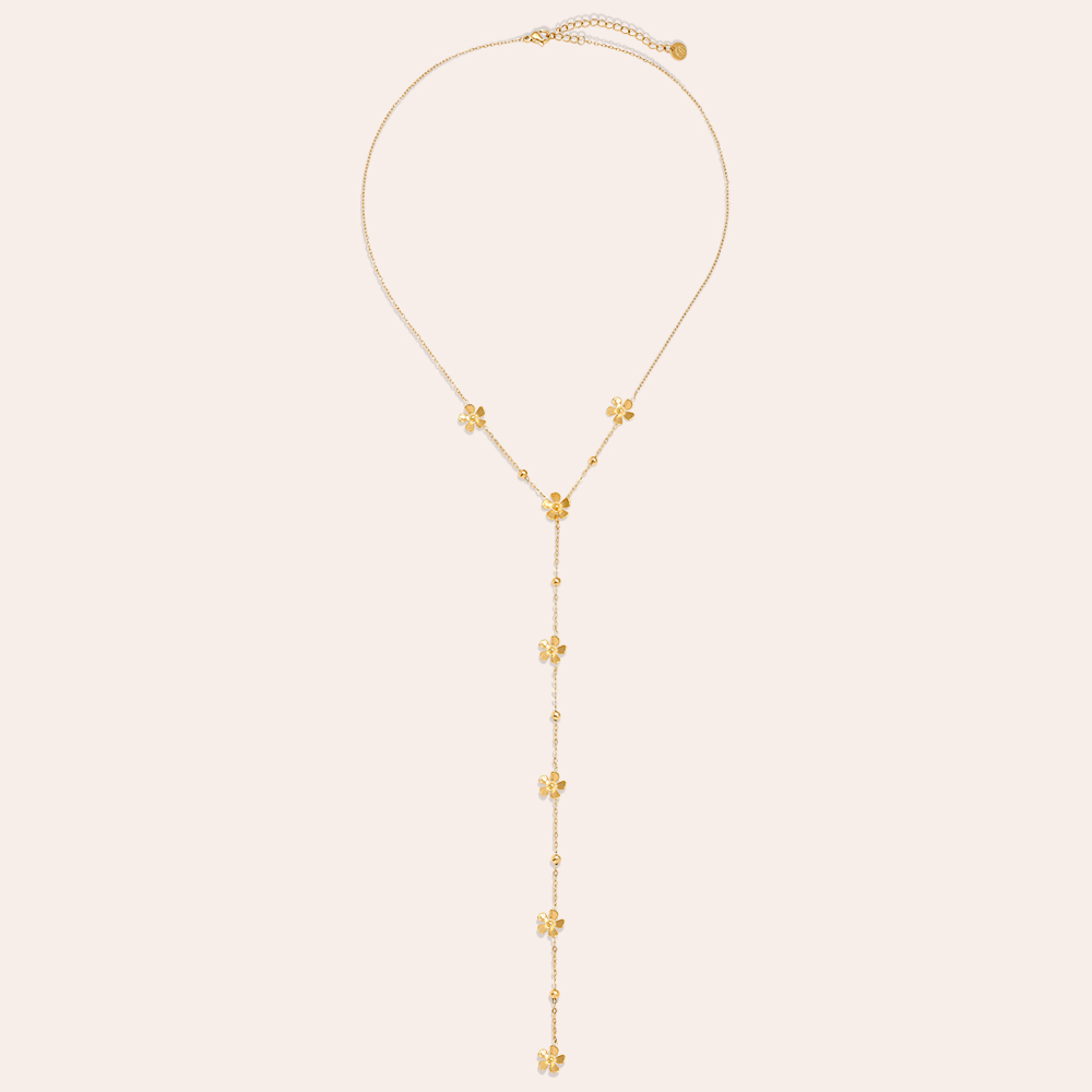 Stainless steel necklace 41cm Y-chain with flowers