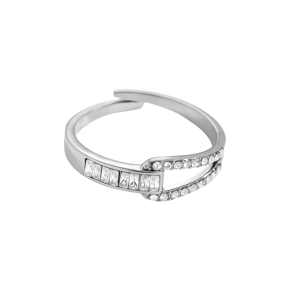 Stainless Steel Ring, Adjustable, with Fine Zirconia