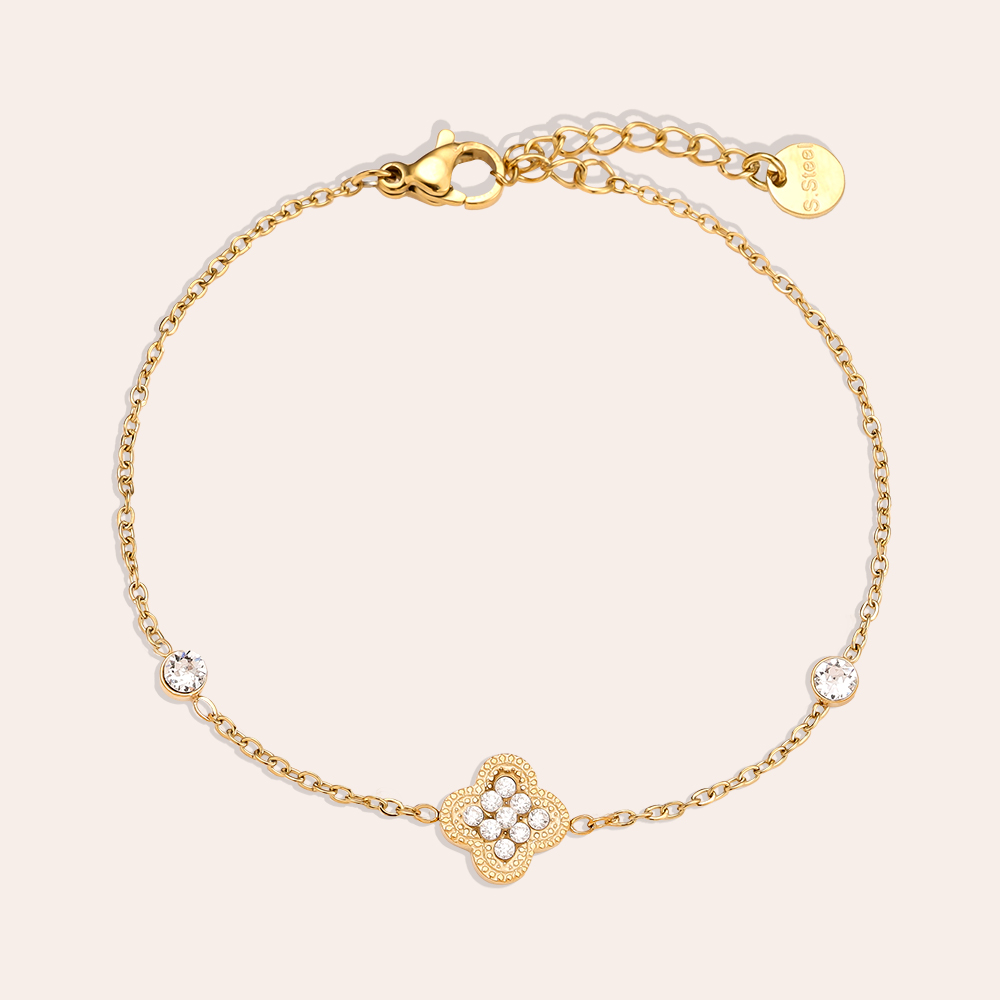 Stainless steel bracelet 16cm Diamond Lucky Flower And Dot