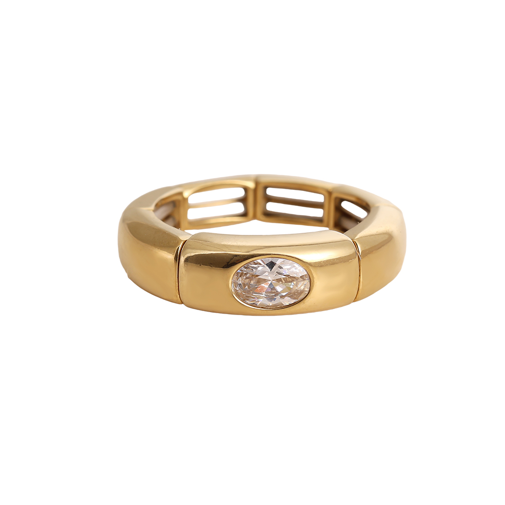 Stainless steel ring Adjustable one oval cubic zirconia wider