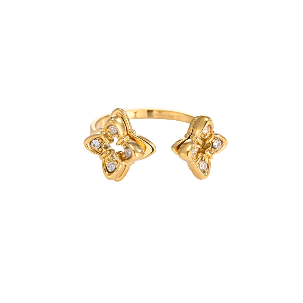 Stainless Steel Adjustable Double Cloverleaf Zirconia Ring