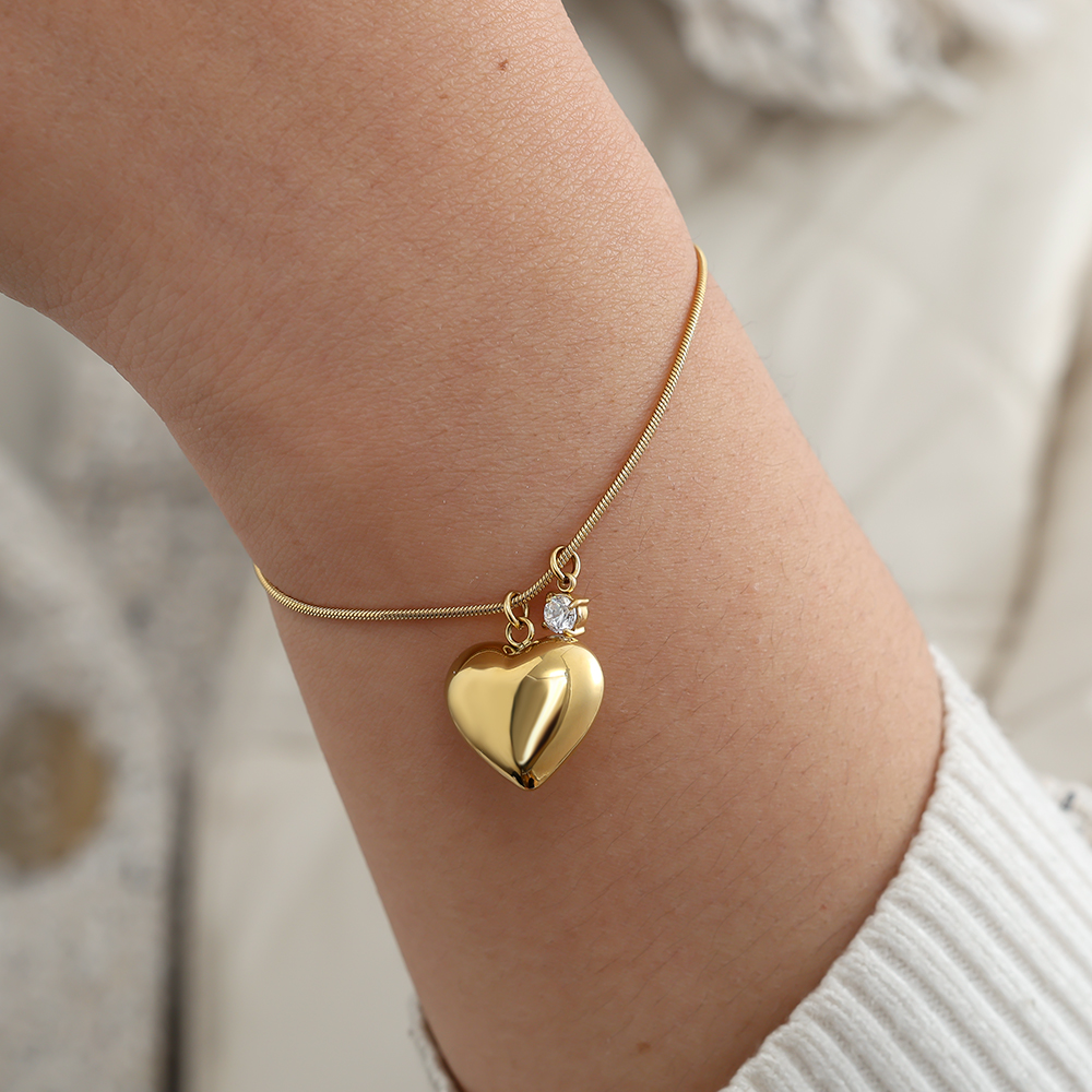 Stainless steel bracelet 16cm Heart And Diamond Dot
