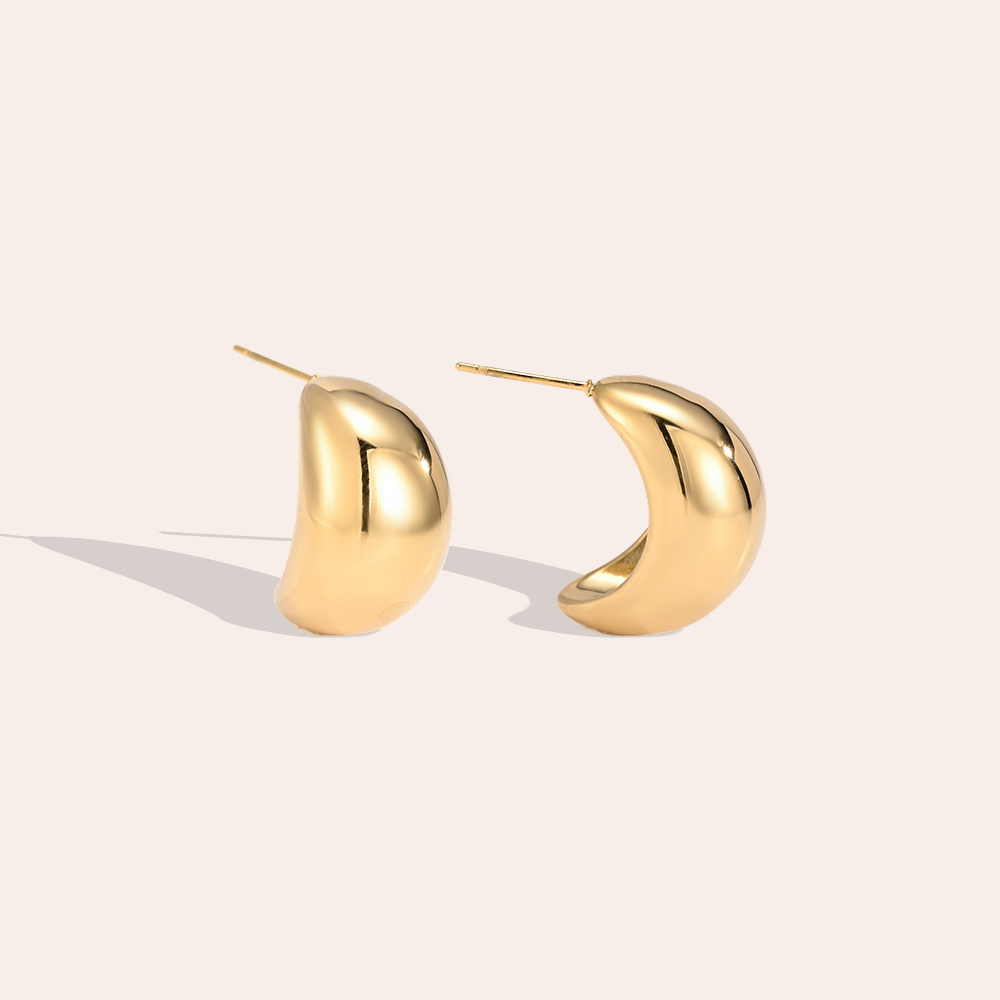 Stainless steel earrings, 20mm teardrop-shaped half-hoops
