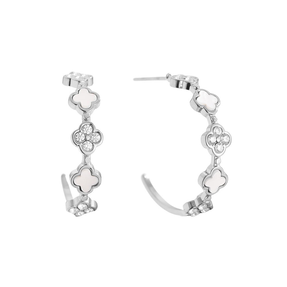 Stainless steel earrings 25mm Lucky Flower Half Hoop