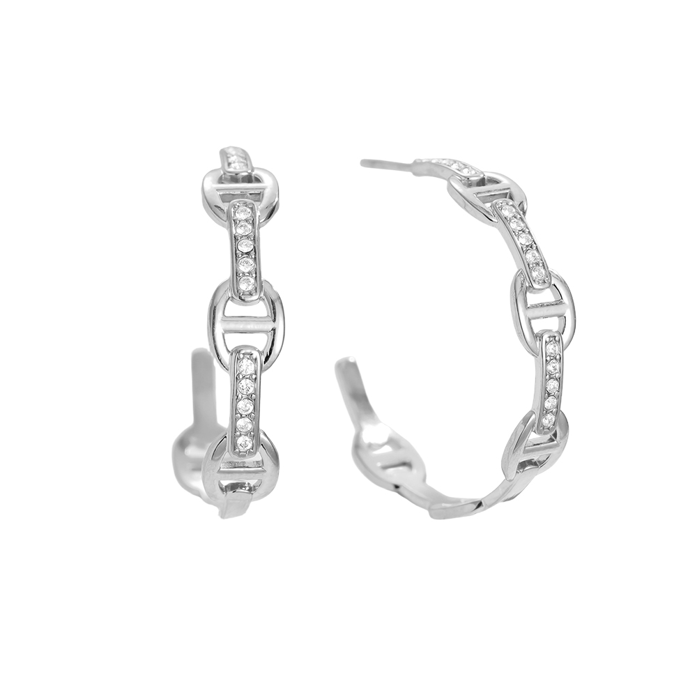 Stainless steel earrings 3cm Pig Nose Diamond Half Hoop
