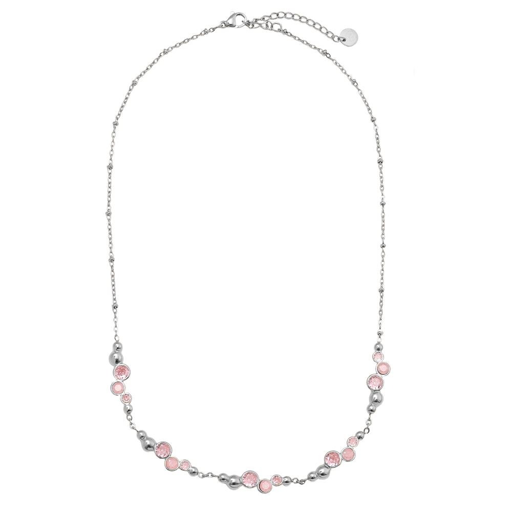 Stainless steel necklace 42cm Pro Pink Round Diamond