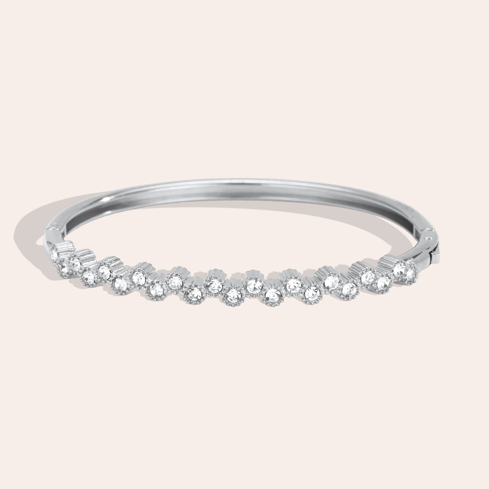 Stainless steel bangle, 6 cm, featuring many elegant, sparkling cubic zirconia stones  