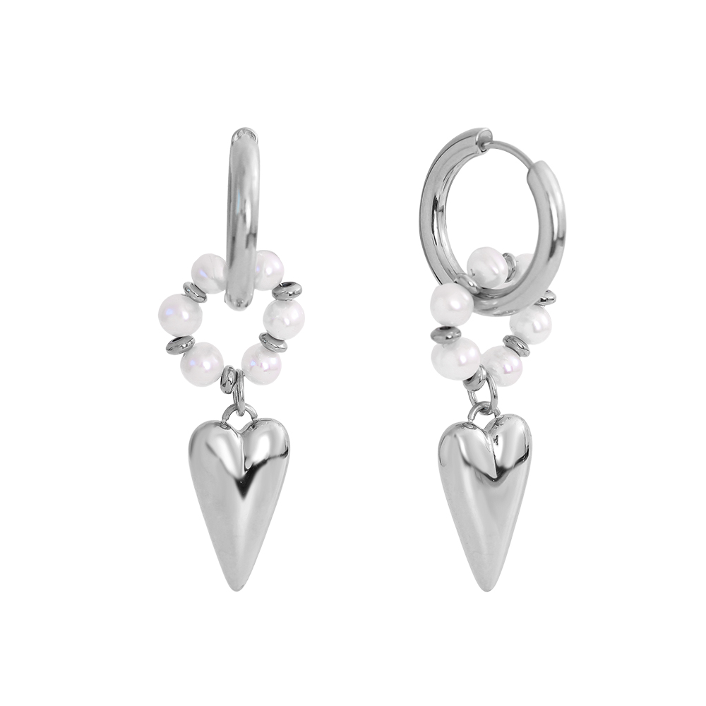 Stainless steel earrings 47*20mm heart freshwater pearls