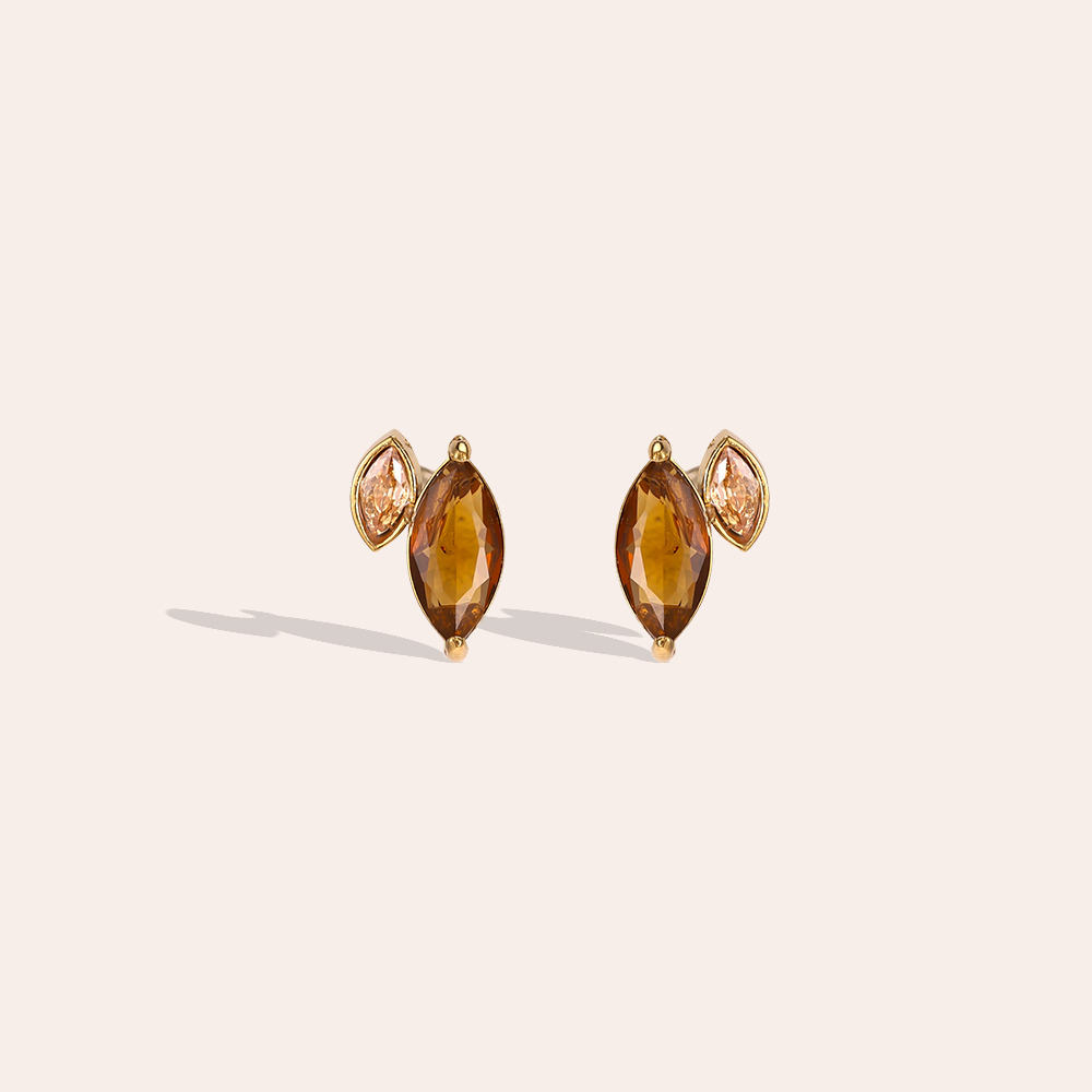 Stainless steel earrings, 6×10 mm, brown cubic zirconia