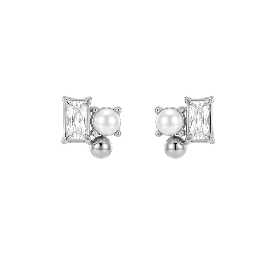 Stainless steel earrings with 6.6 mm rectangular zirconia