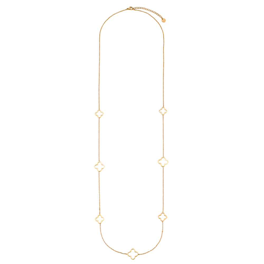 Stainless steel necklace, 80 cm, with a simple four-leaf clover  