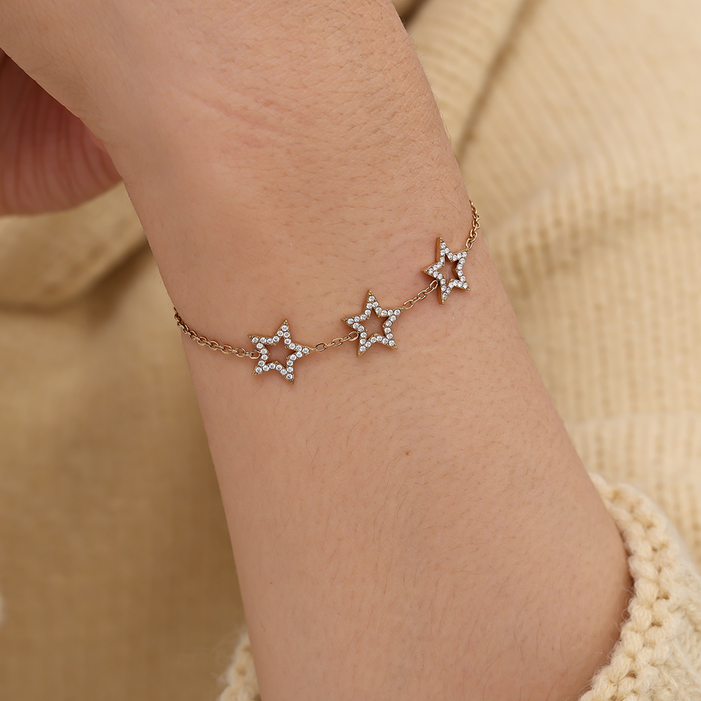 Stainless steel bracelet 17cm Three Diamond Star