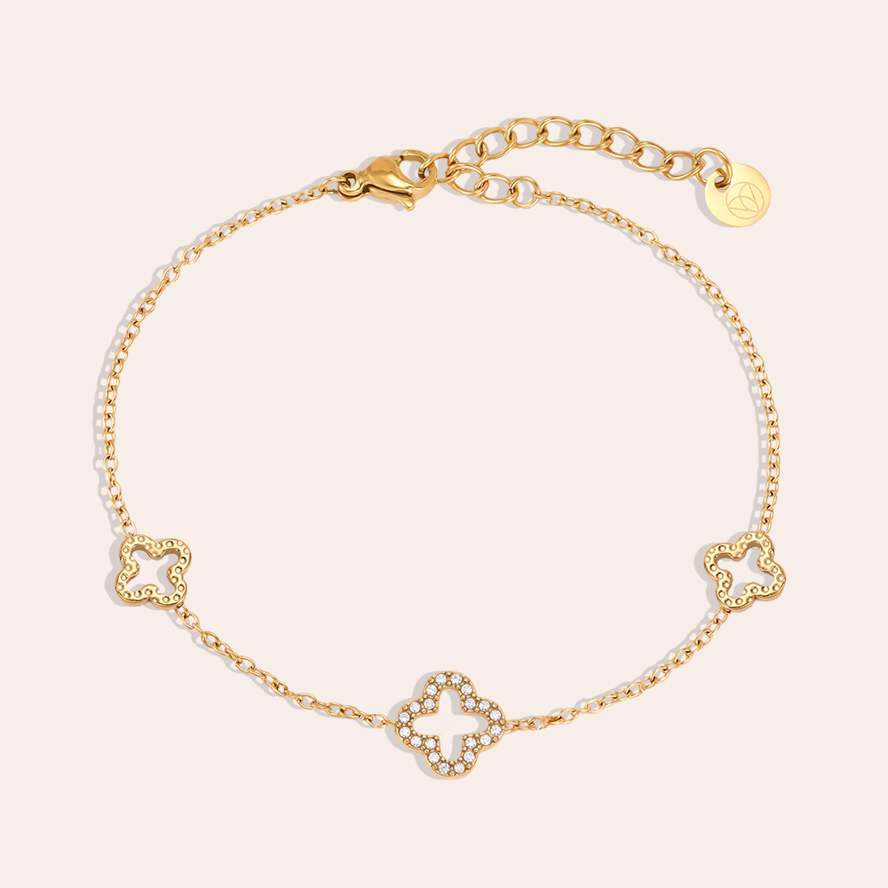 Stainless steel bracelet, 17 cm, with three shamrocks