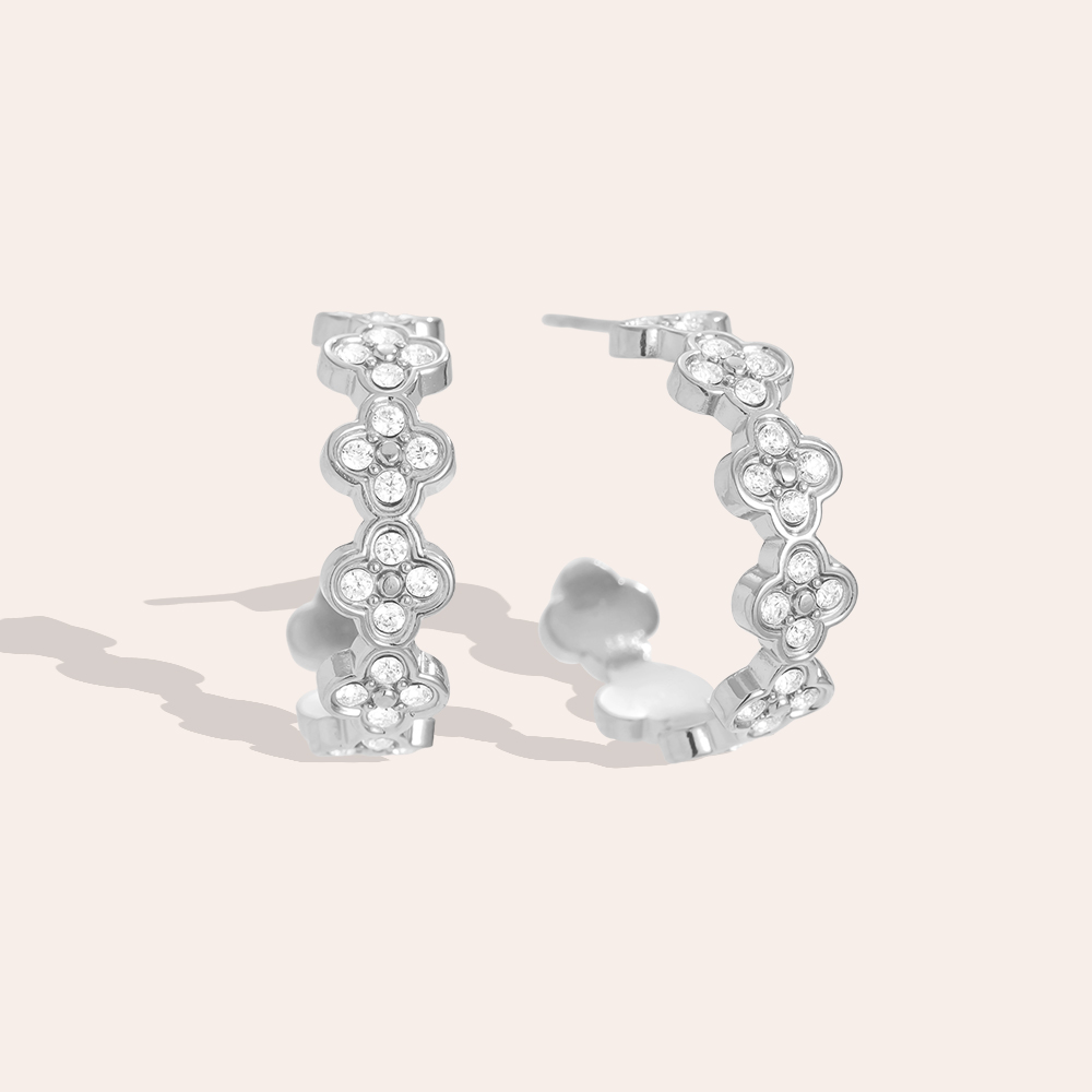 Stainless steel earrings 2.5cm Diamond Lucky Flower Hoop