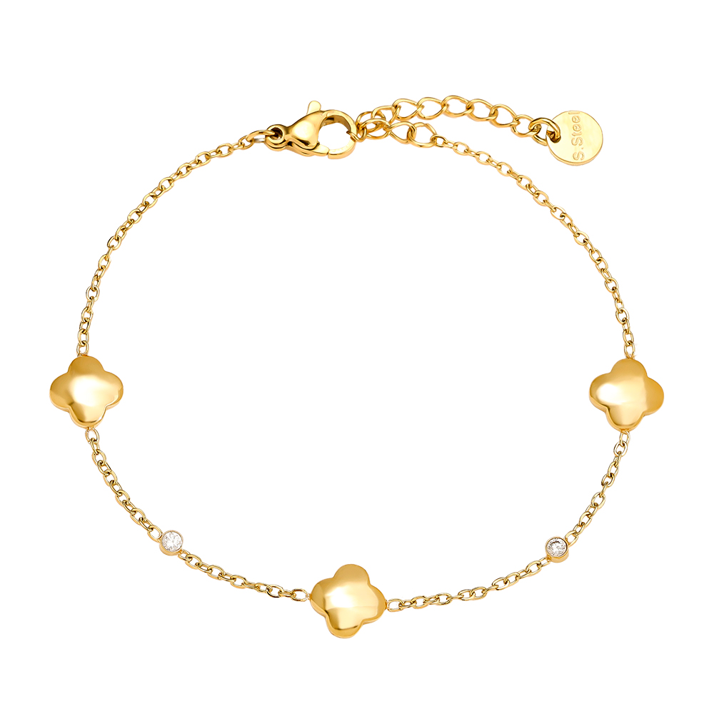 Stainless steel bracelet 16cm Classic Luckly Flower And Diamond Dots