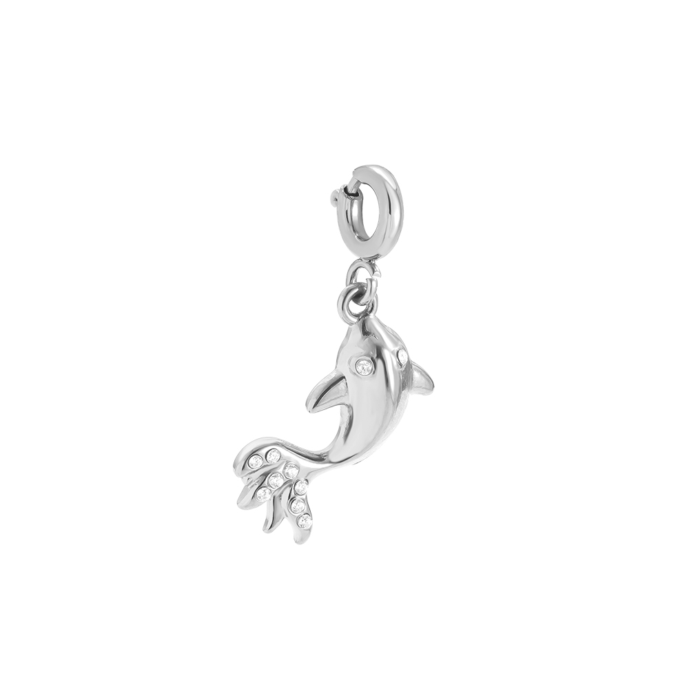Stainless steel pendant 14mm Spring Clasp Diamond Fish