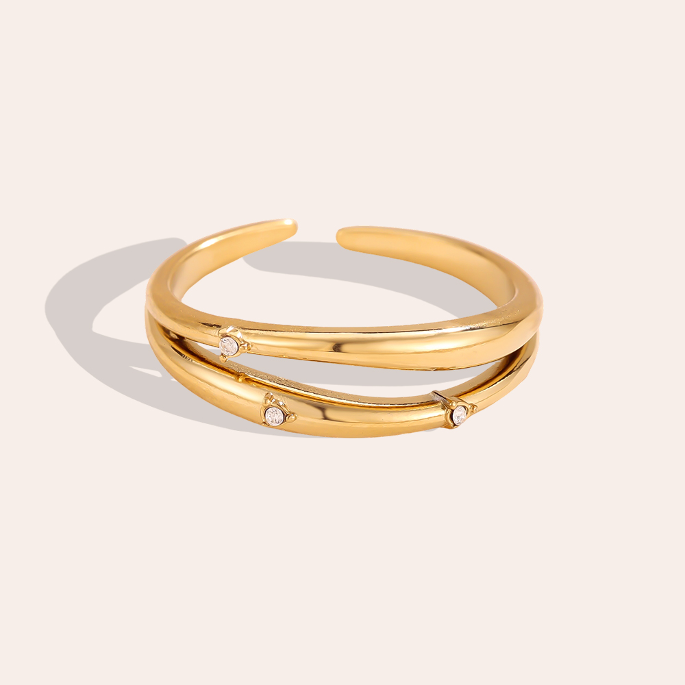 Stainless steel ring Adjustable double zirconia