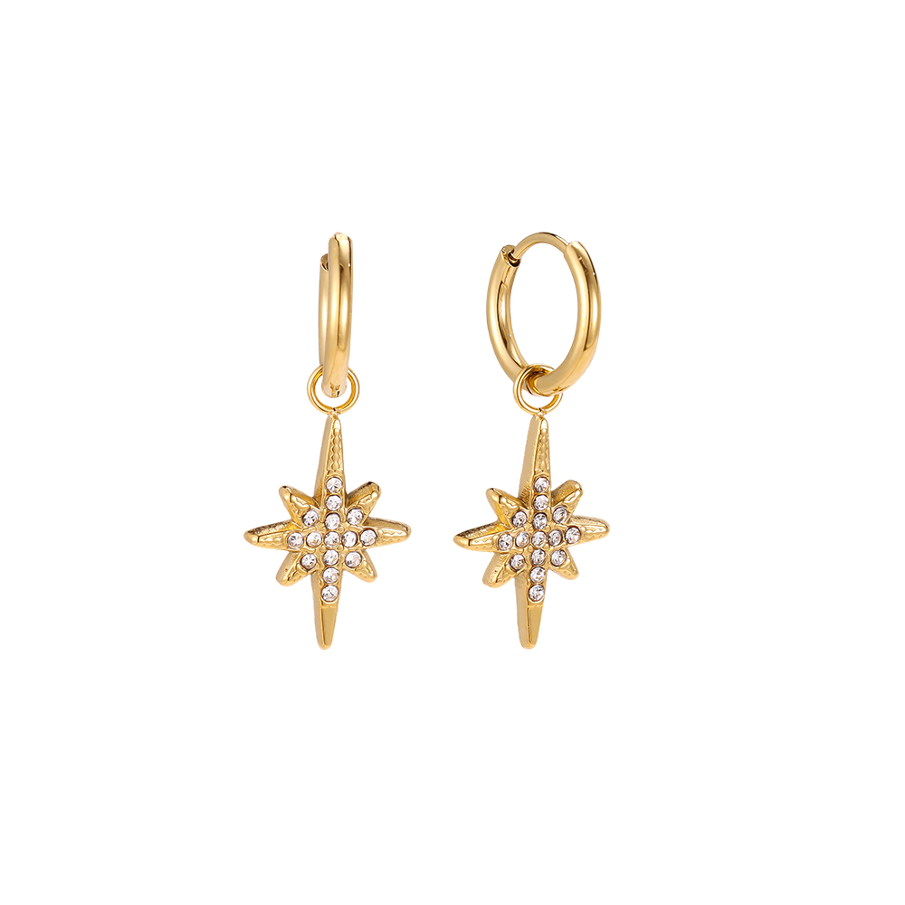 Stainless steel earrings, 28 x 11 mm, Big Dipper design with cubic zirconia