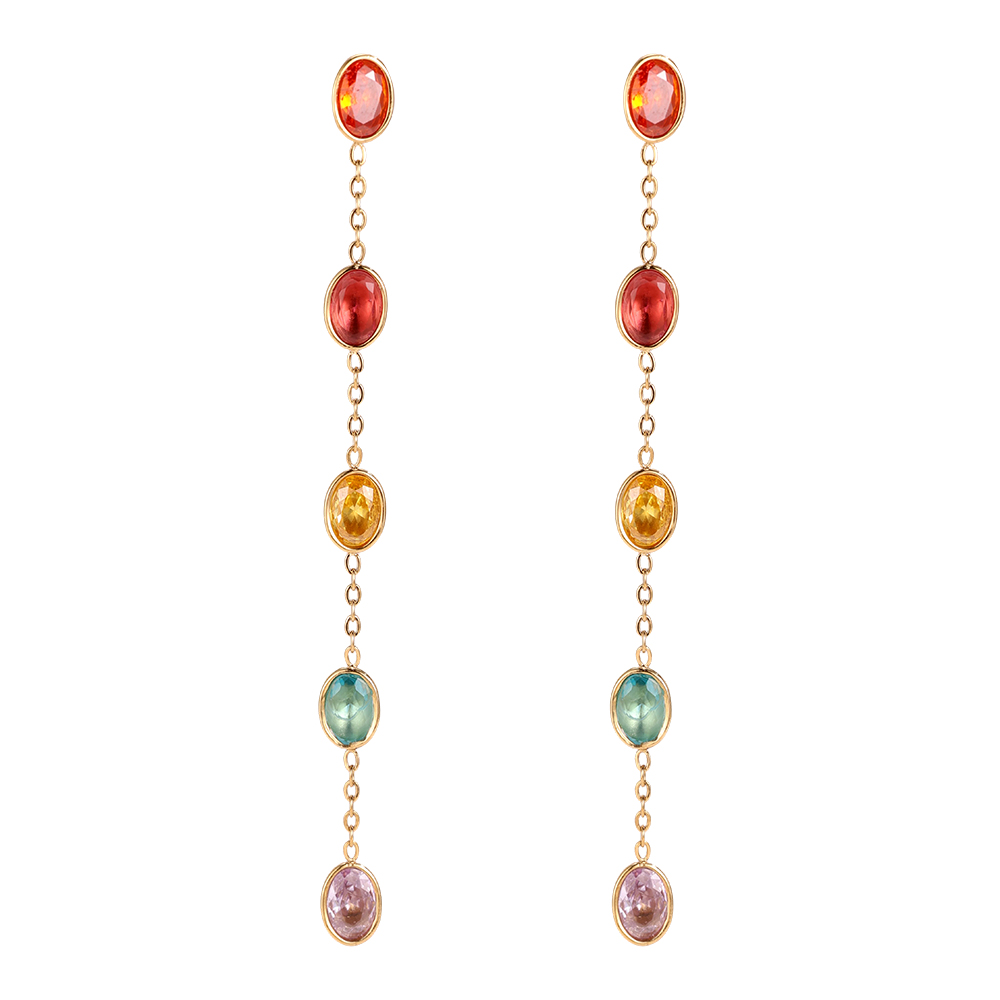 Stainless steel earrings, 7.4 × 5 mm, with lots of oval-shaped rhinestones