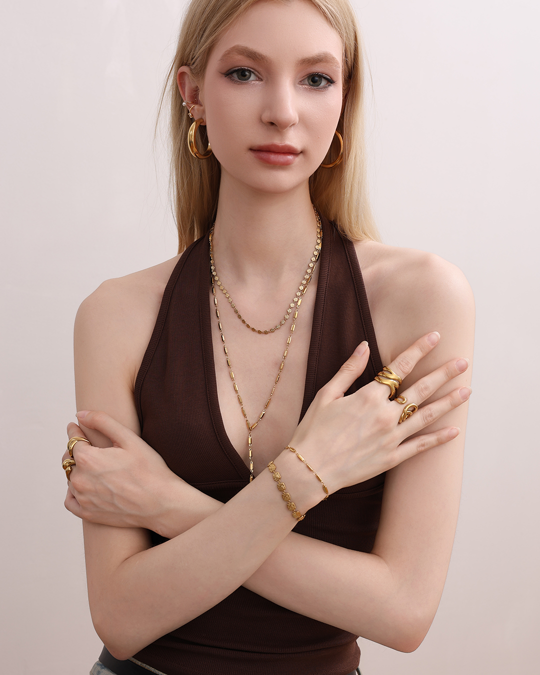 Stainless steel necklace 43cm irregular small disc