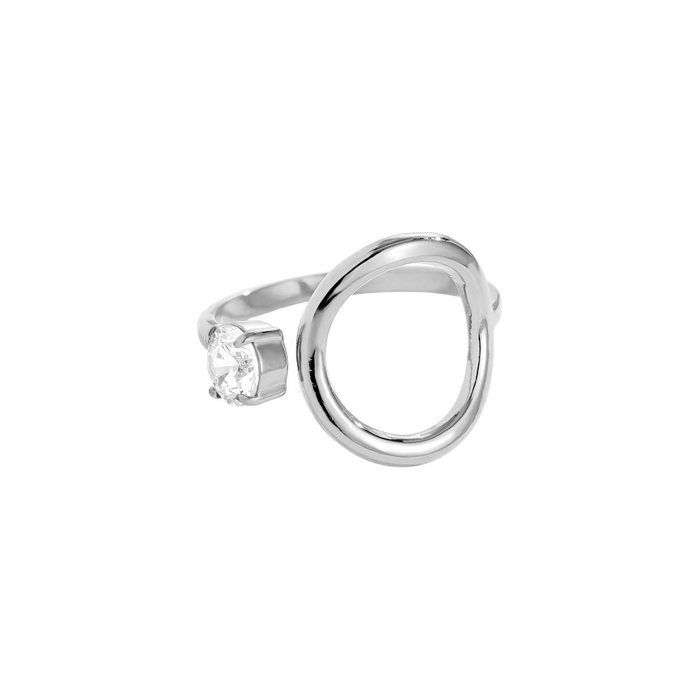 Stainless steel ring, adjustable band with cubic zirconia    