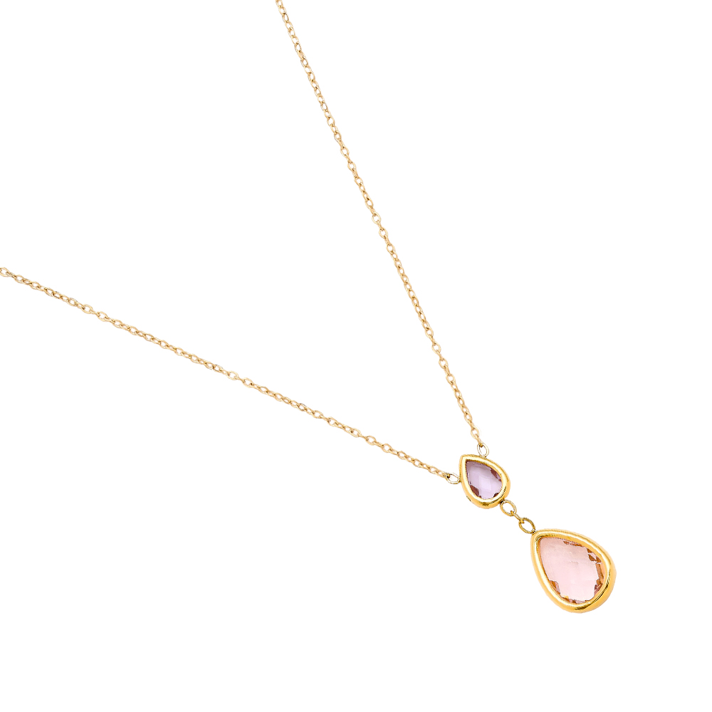 Stainless steel necklace 40cm Pink And Blue Diamond