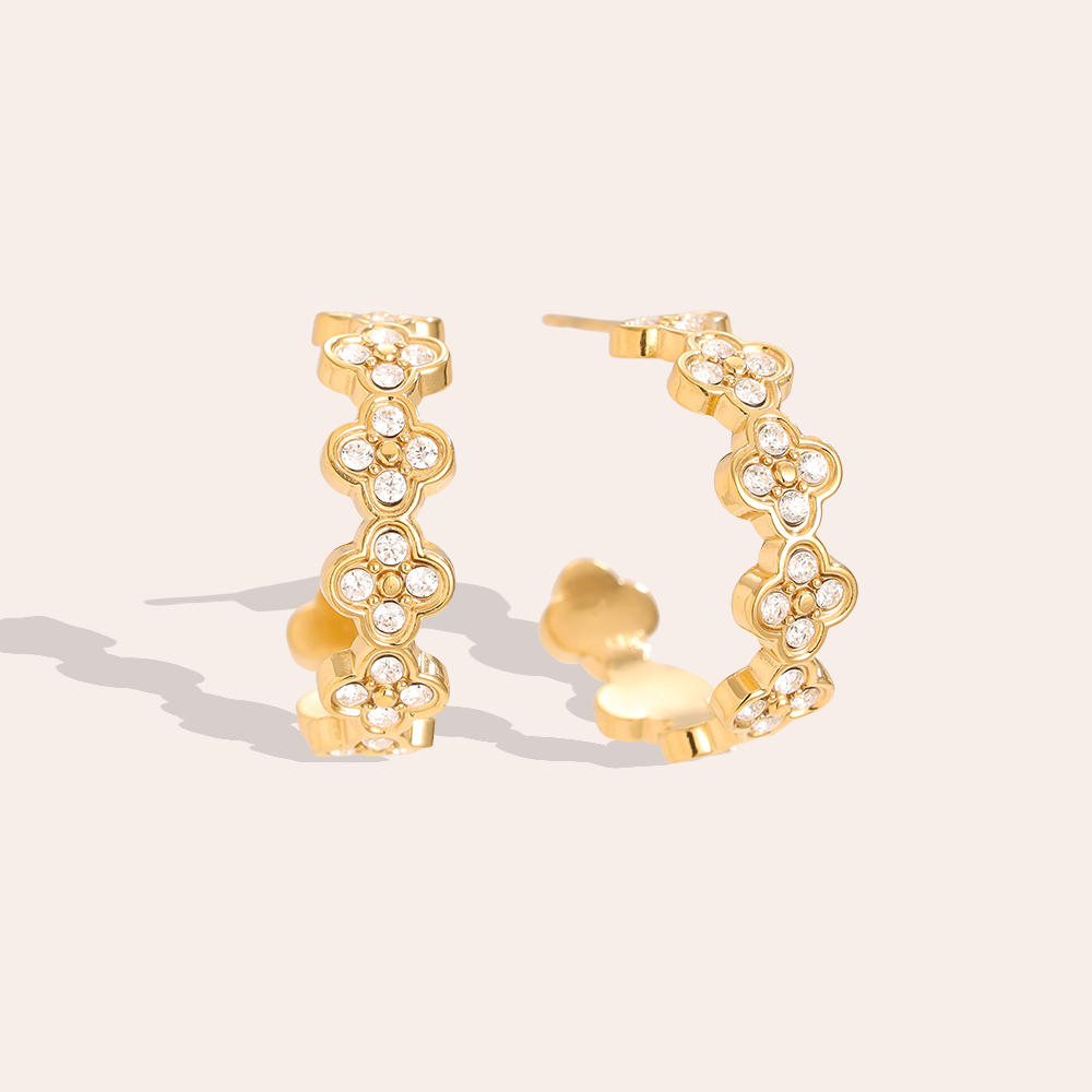 Stainless steel earrings 2.5cm Diamond Lucky Flower Hoop