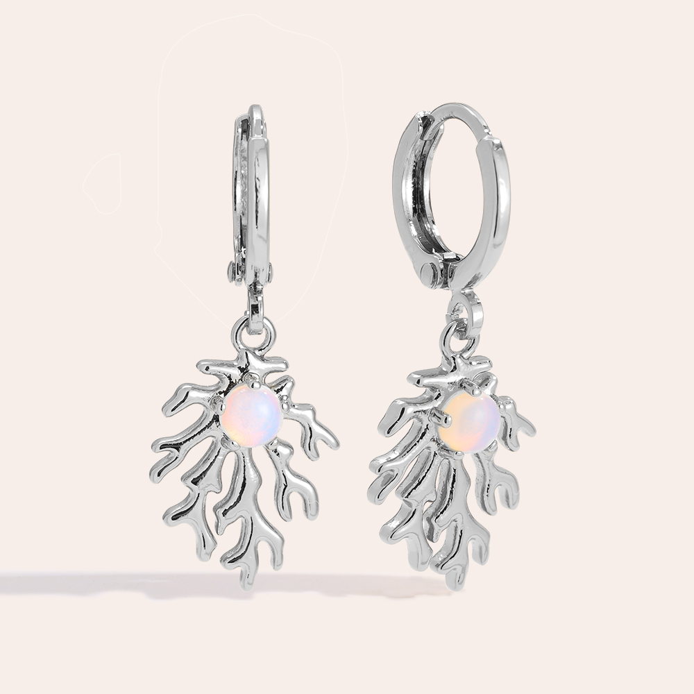 Gold-plated earrings 3.1cm Coral And Natural Stone