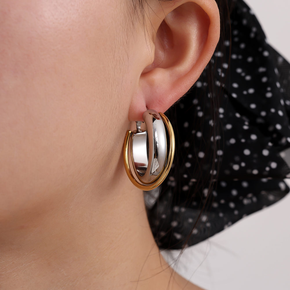 Stainless steel earrings, 3.5 cm hoops