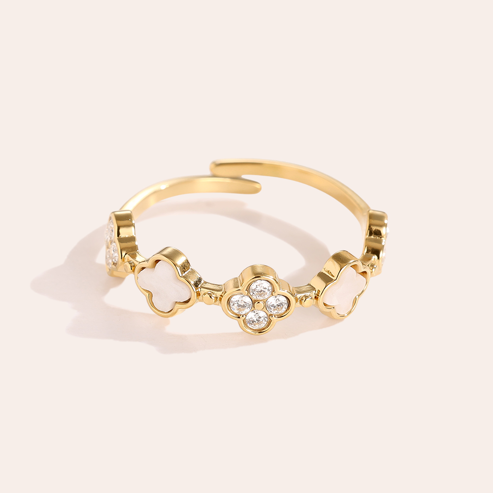 Stainless steel ring Diamond Lucky Flower And Shell Flower