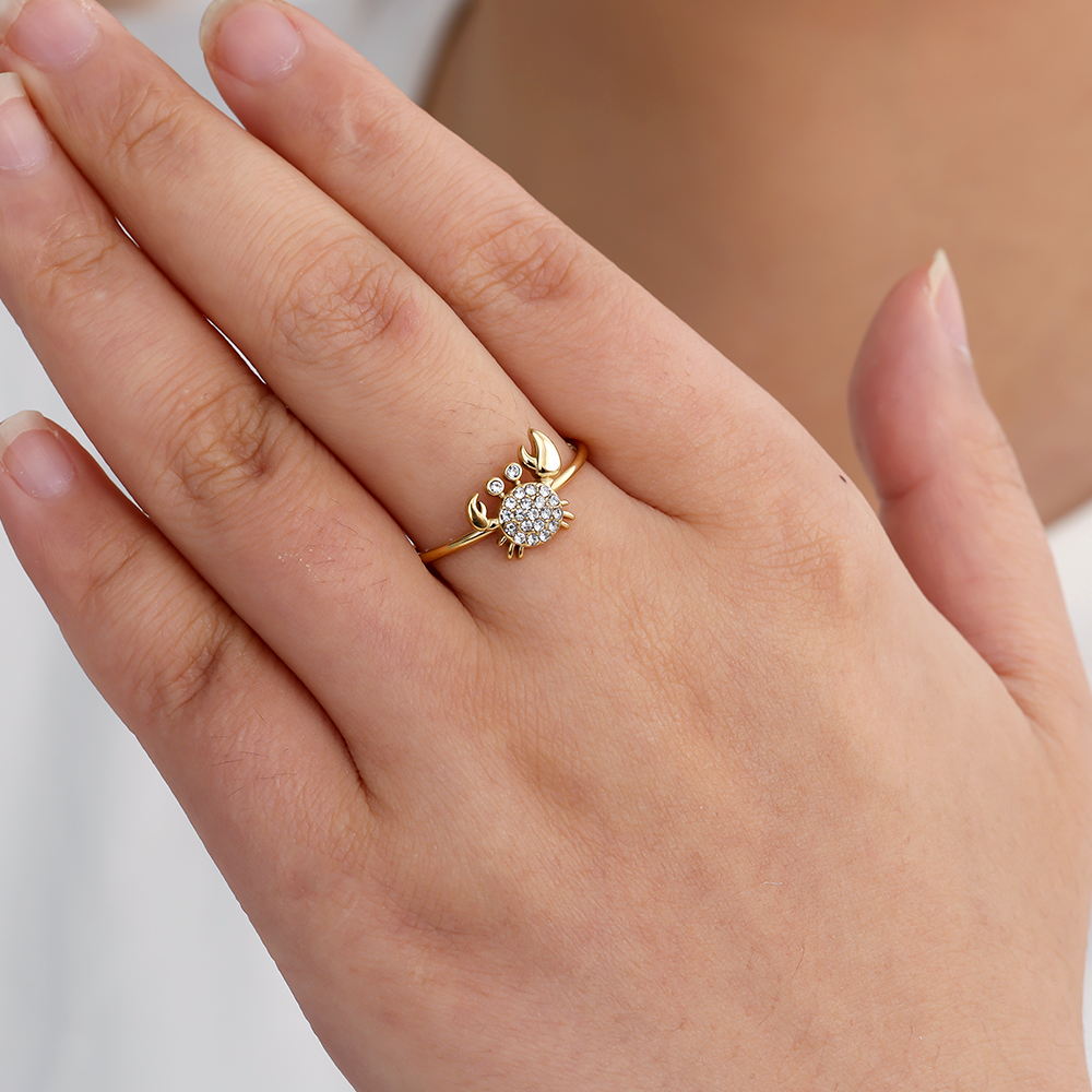 Stainless steel ring Diamond Crab