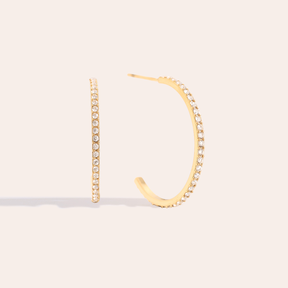 Stainless steel earrings 20mm Simple Diamond Half Hoop