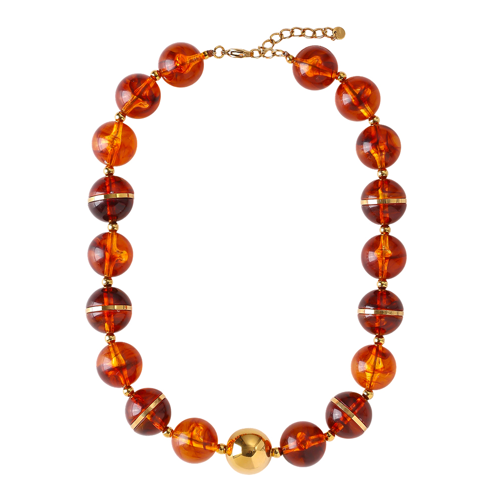 Stainless steel necklace 48cm round acrylic bead necklace
