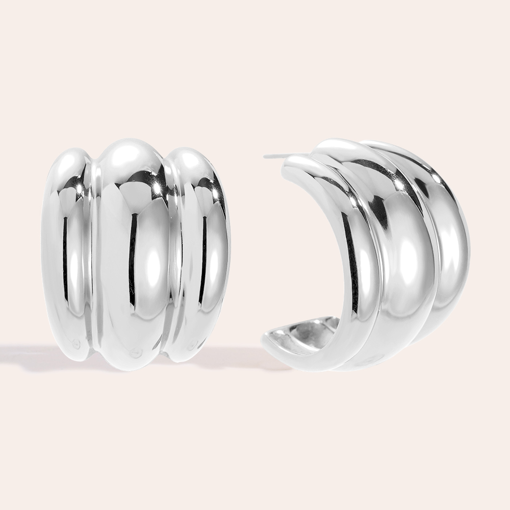 Stainless steel earrings 31mm Three Line Hoop