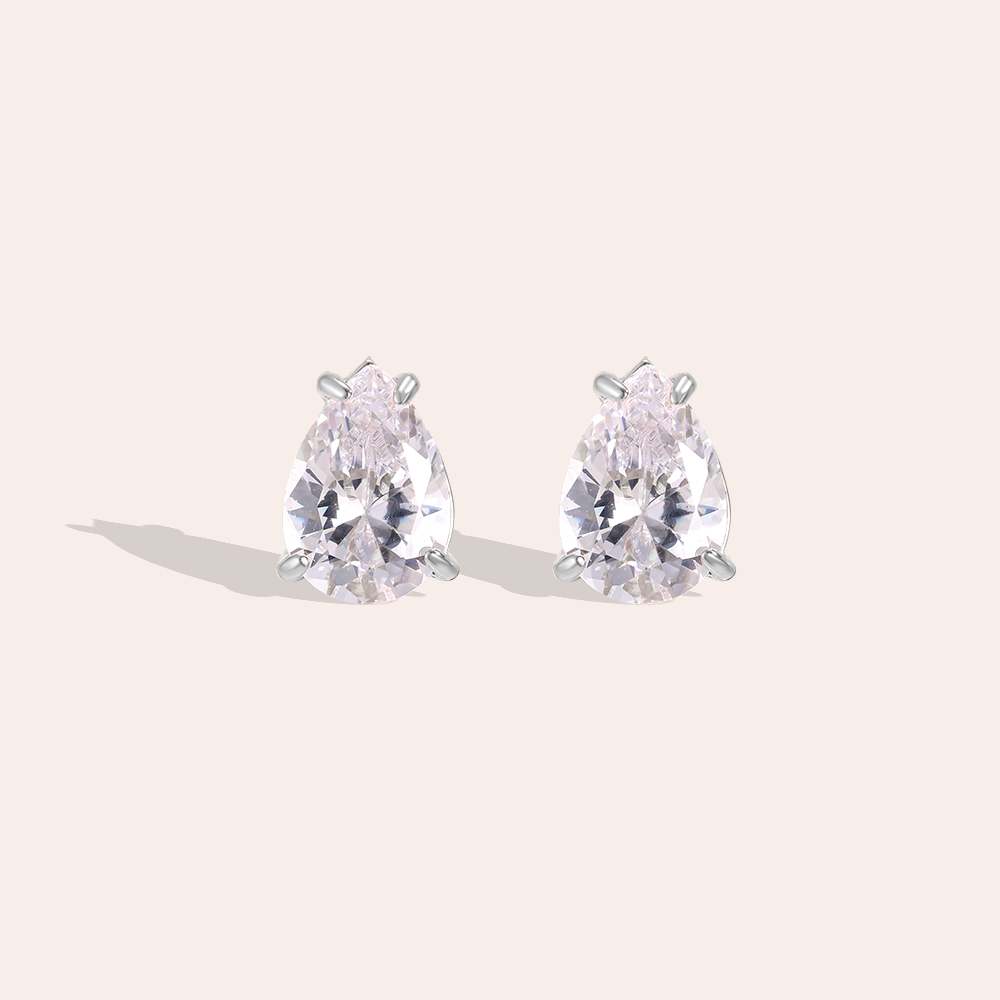 Stainless steel earrings with 10mm sparkling teardrop-shaped cubic zirconia