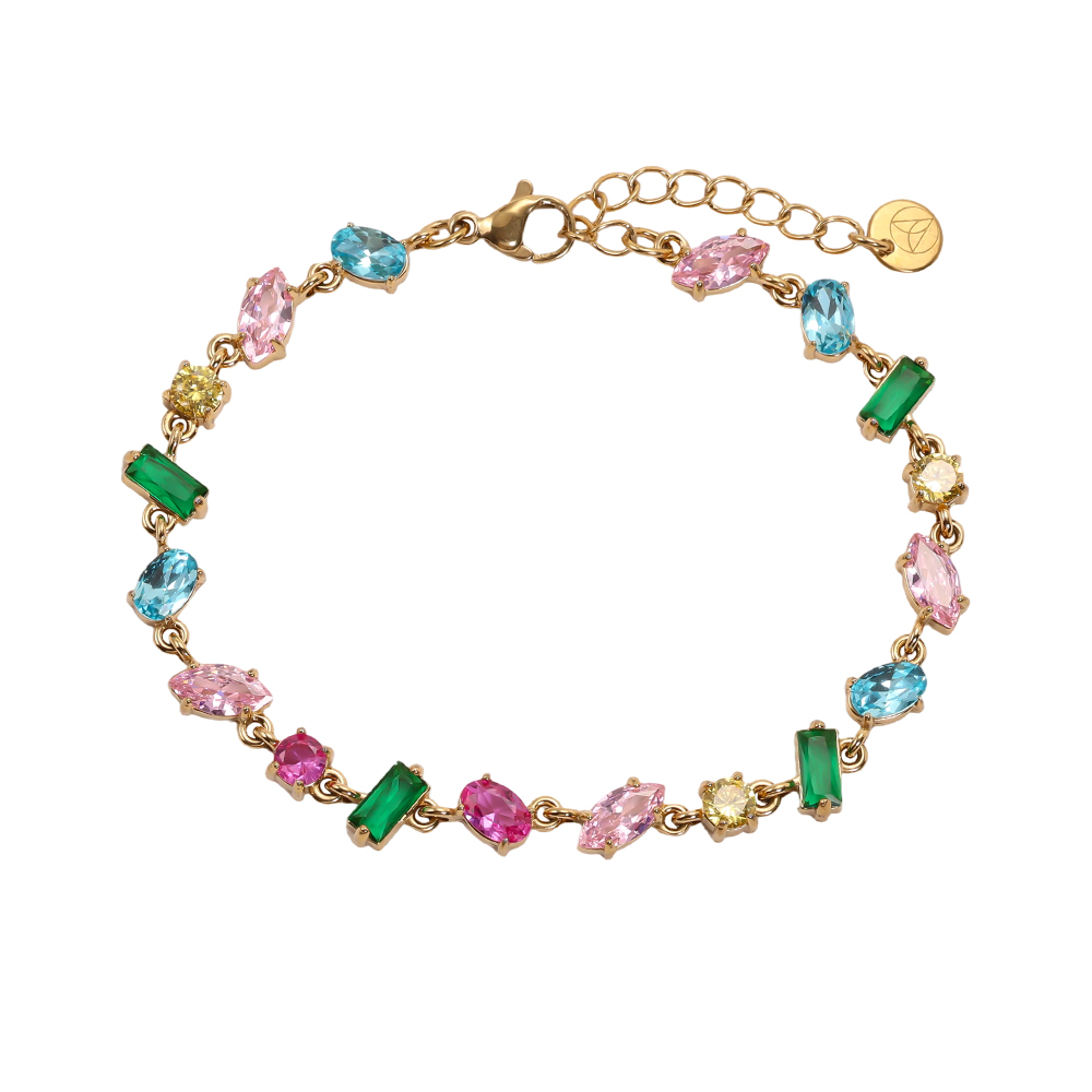 Stainless steel bracelet, 17cm, in various shapes with sparkling cubic zirconia     