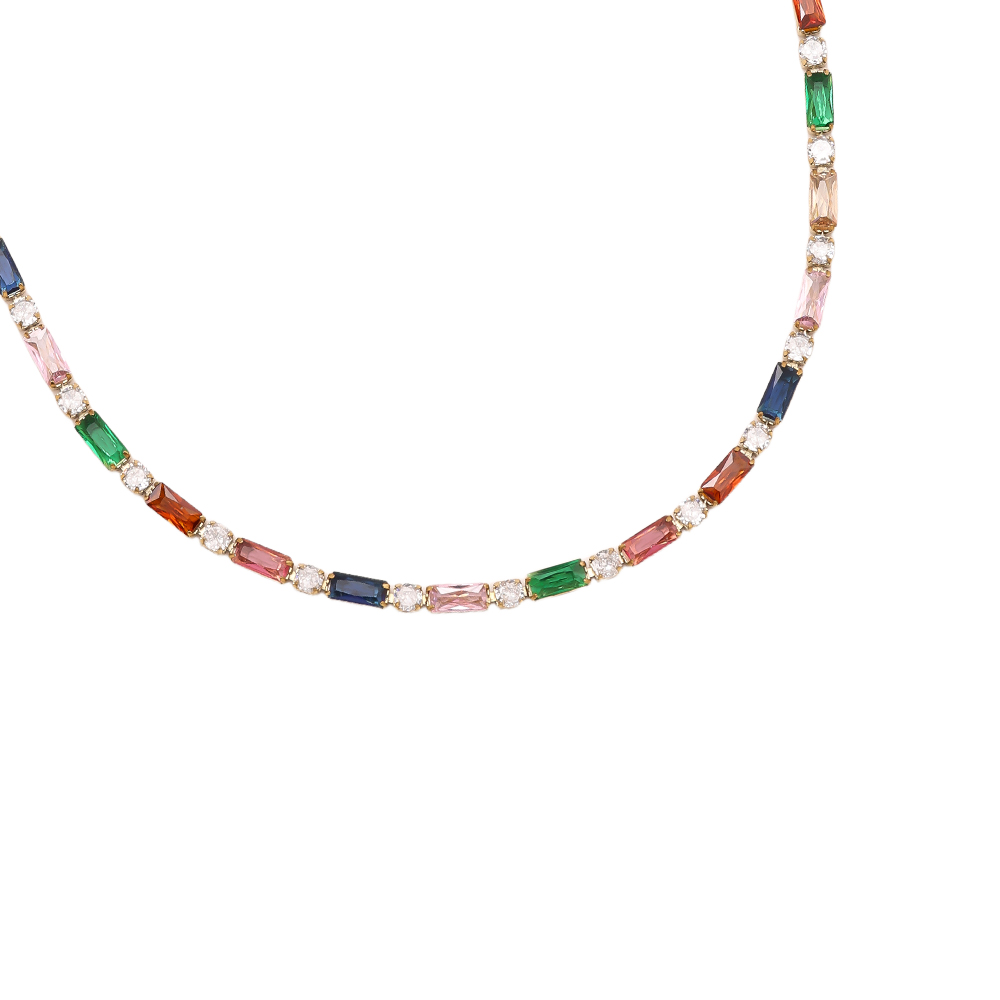 Stainless steel necklace 40cm Multi Colour Diamond