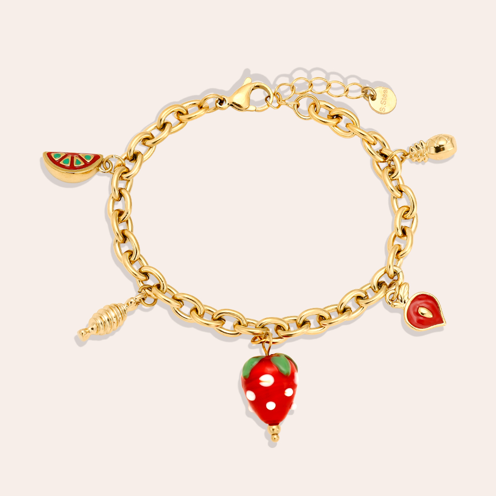 Stainless steel bracelet 18cm Strawberry Heart