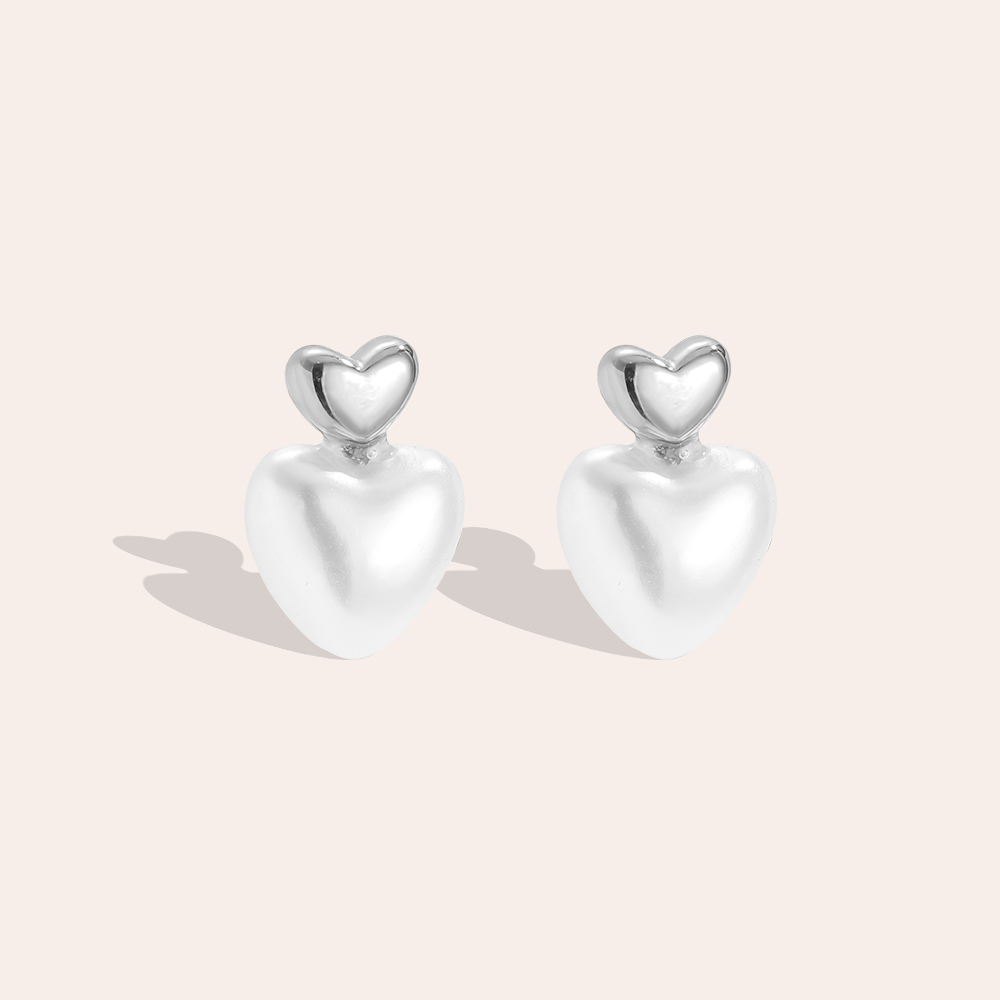Stainless steel earrings 1cm Pearly Heart