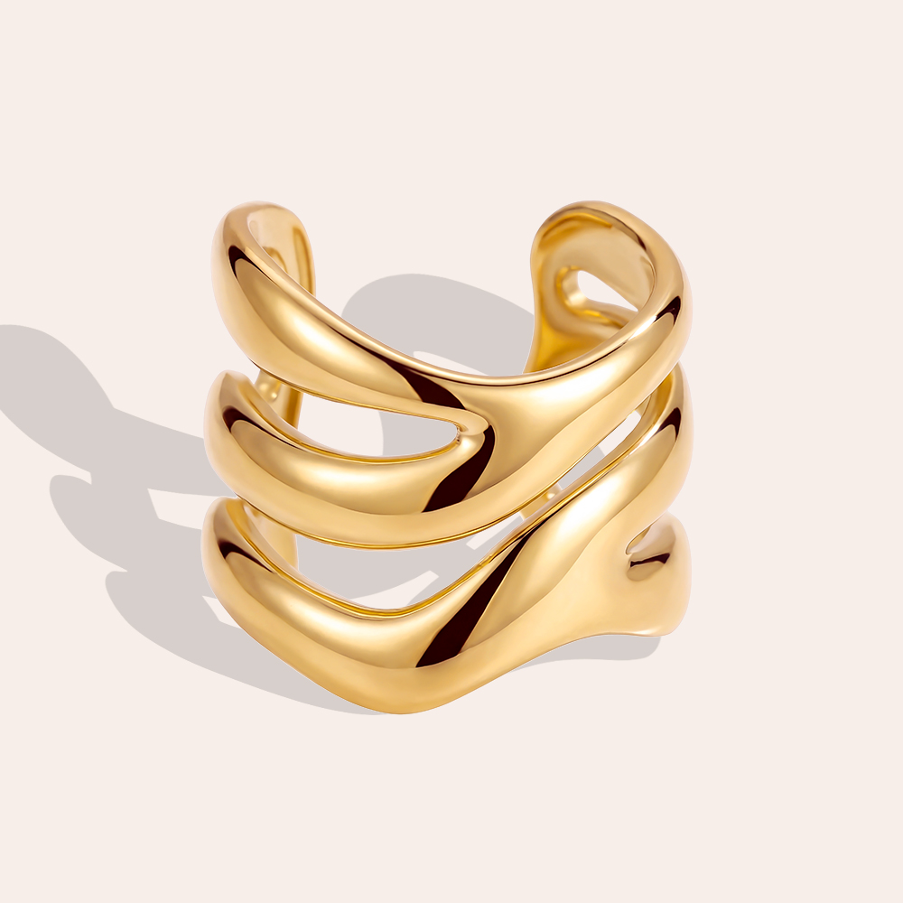 Stainless Steel Ring – Adjustable, Three-Stage Waves
