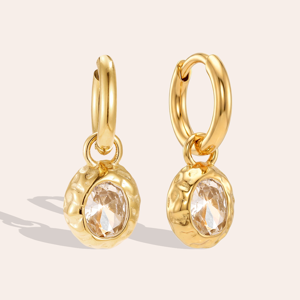 Stainless steel earrings, 28 mm, vintage cubic zirconia