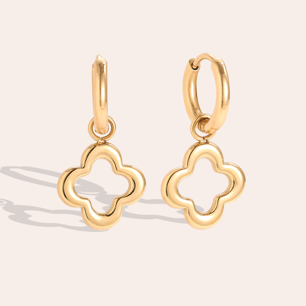 Stainless steel earrings, 12×17 mm, four-leaf clover 