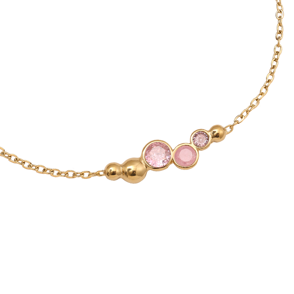 Stainless steel bracelet 17cm Pink Round Diamond
