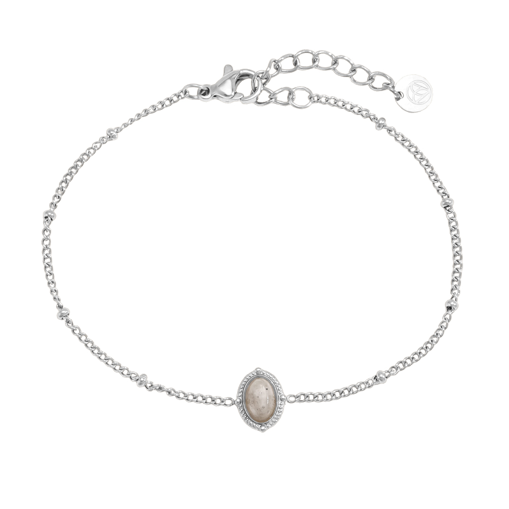 Stainless steel bracelet, 17 cm, with oval natural stones